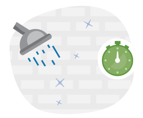 Illustration of a shower and a stop watch